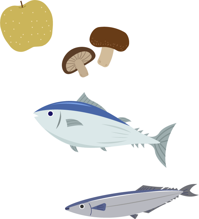 画像：魚とキノコとなし